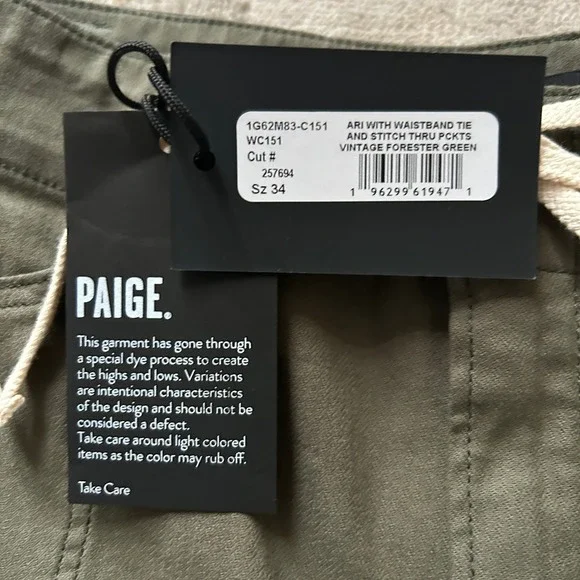 PAIGE Womens Vintage Forester Green Ari Wide Leg Pants NWT - Size 34 16/18 US - Picture 9 of 12